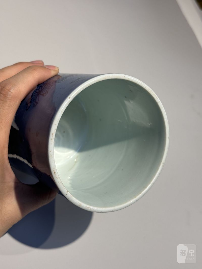    清康熙 蓝上蓝寿石花卉纹笔筒 - 图7